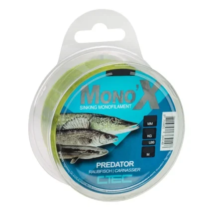 Mono X Predator ir neilona monofīlā aukla, kas ļoti maz stiepjas, tāpēc var sajust katru zivs kontaktu. Aukla ir ļoti izturīga pret nodilumu un, pateicoties tās dabiskajai zaļajai krāsai, rada absolūtu caurspīdīgumu ūdenī.